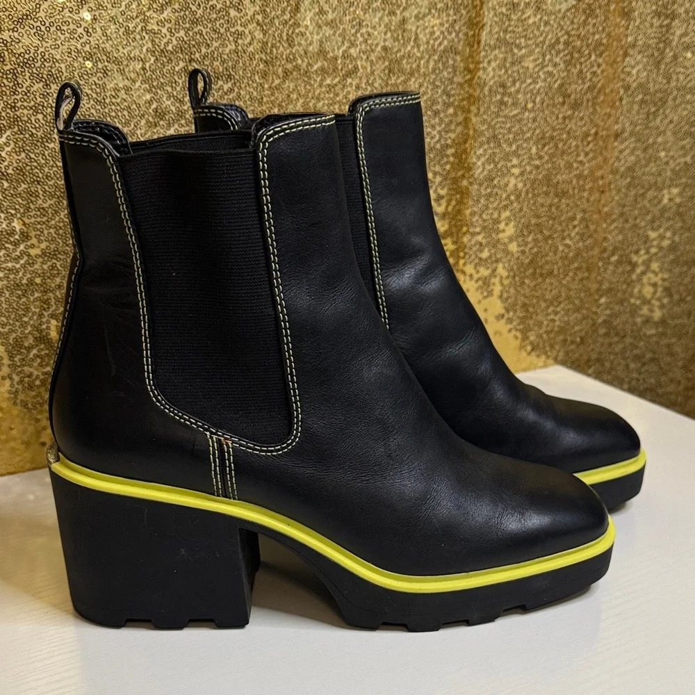 Michael Kors Keisha Chelsea Booties in Black and neon green